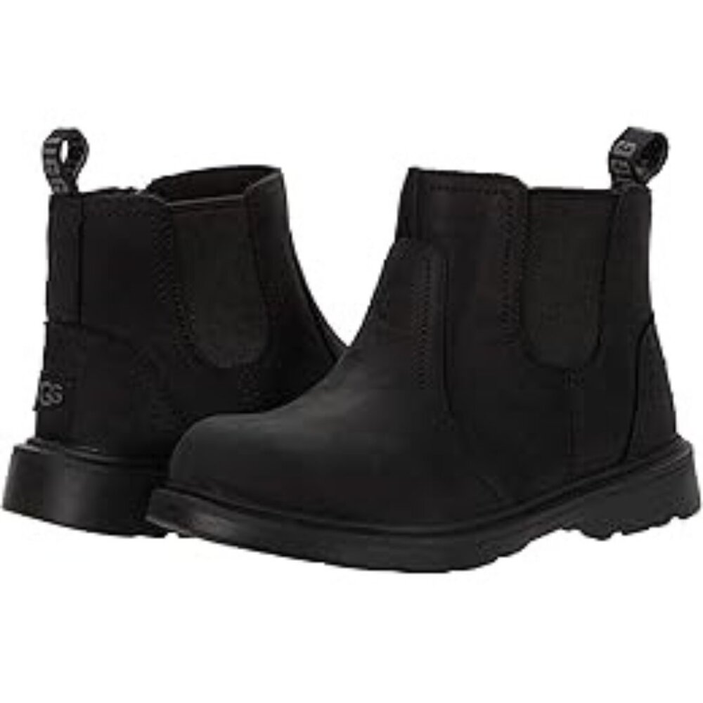 UGG Kids Boy's Bolden Boots Waterproof Black Leather Size 12 Toddler Little Kid
